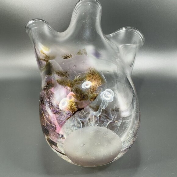 Hand Blown Venetian Art Glass Vase Vessel Hand Made Glass Iridescent Speckled - Picture 8 of 16